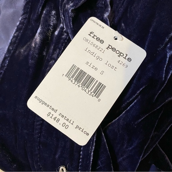 Free People Adelle Indigo Lost Velvet Tunic Top Small Women - Picture 9 of 10